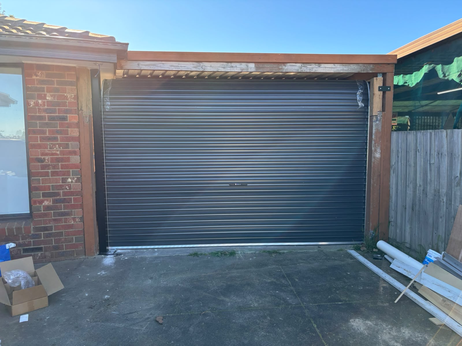 Dark roller garage door
